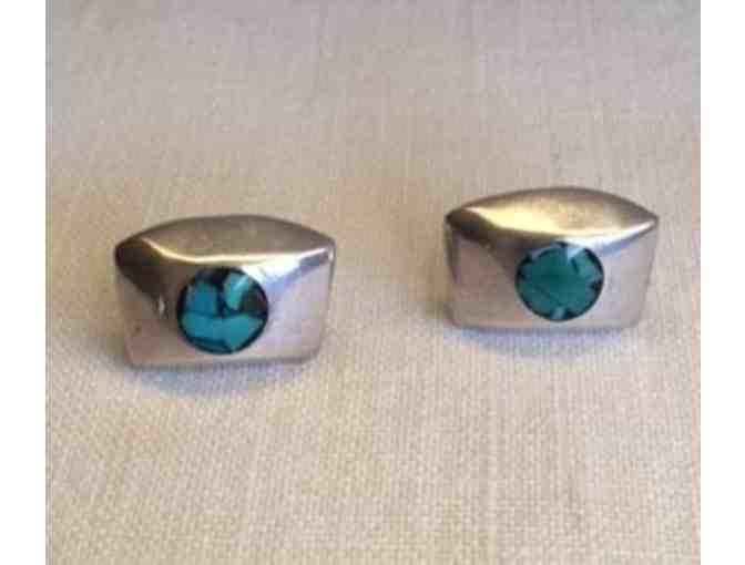 Silver Bracelet and Earrings with turquoise insets