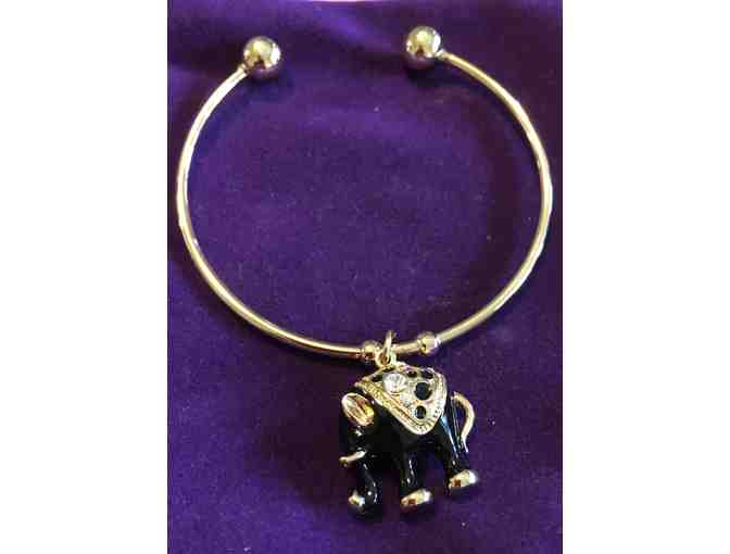 18k Gold Plated Elephant Charm Bangle with Swarovski Elements Crystal
