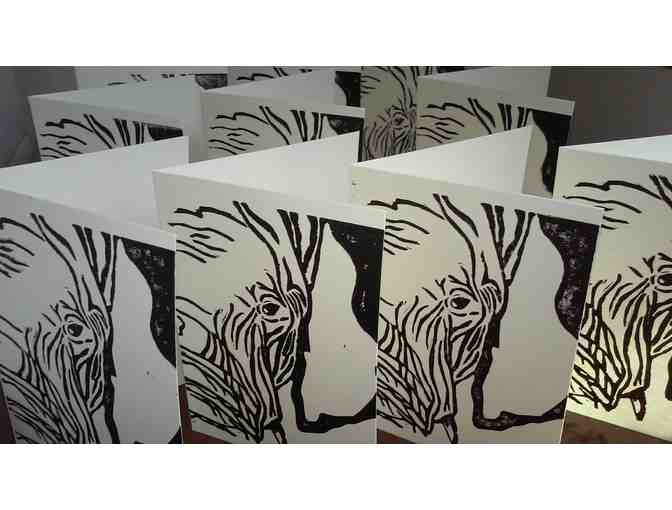 Black and White Set of 10 Linocut African Elephant Cards by Derrick