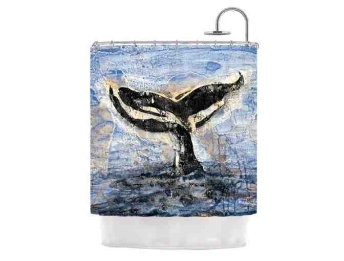 Blue WHALE TAIL Matching Shower Curtain and Bath Mat