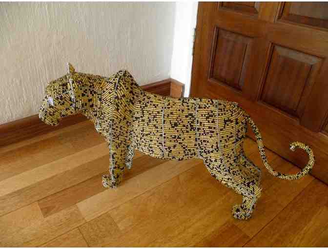 African Beaded Wire Leopard Sculpture