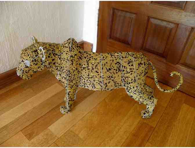 African Beaded Wire Leopard Sculpture