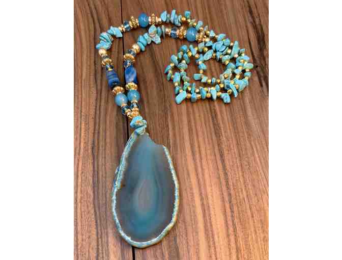 Bohemian Blue Agate Slice Necklace