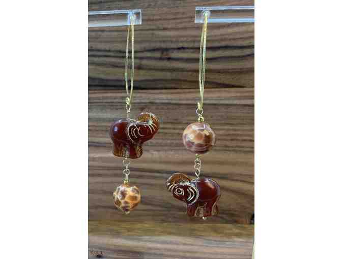 Asymmetric Earrings with Glass Ellies and Fire Agate on Gold Filled Ear Wire