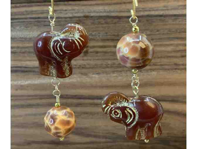 Asymmetric Earrings with Glass Ellies and Fire Agate on Gold Filled Ear Wire