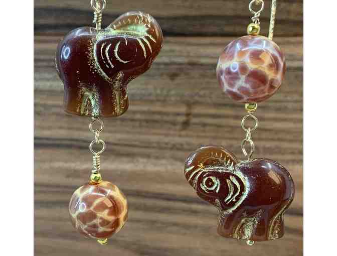 Earrings with Rust Glass Ellies & Fire Agate On Gold Filled EAr Wires