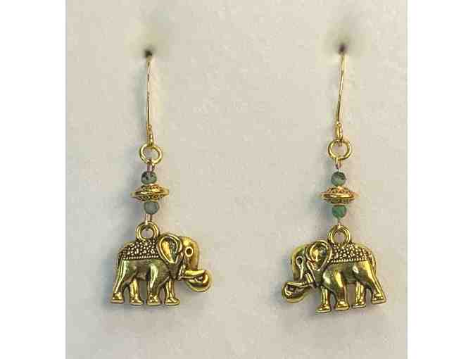 Set of 8 Art  Cards & African Turquoise Elephants on Gold Filled Ear Wires