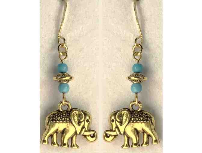 Set of 8 Art Cards & Turquoise Ellies on Gold Filled Ear Wires