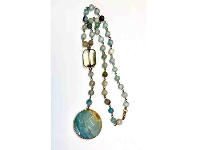 Amazonite Lariat Necklace with Beautiful Pendant.