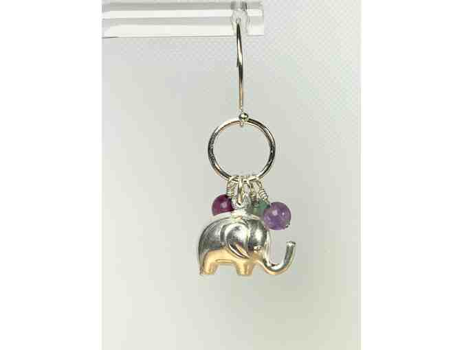 Sterling Silver Elephants & Fluorite Bracelet & Earring Set