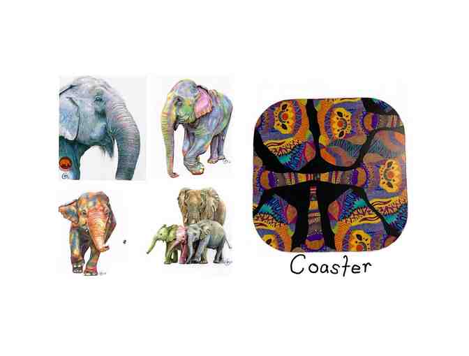 8 Elephant Art Cards and Set of Elephant Coasters - Photo 1