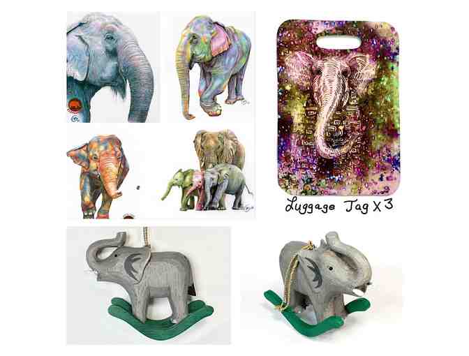 8 Elephant Art Cards, Carved Wooden Ornament and 3 Luggage Tags - Photo 1