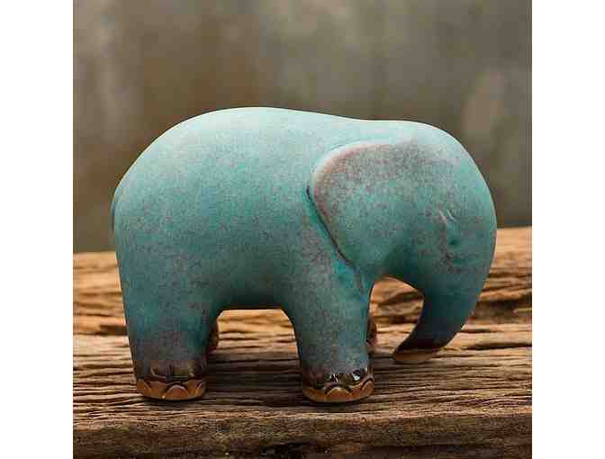 Artisan Turquoise Ceramic Elephant Figurine