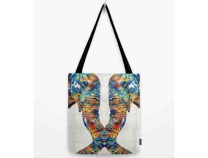 Art on Premium Tote: COLORFUL ELEPHANTS (16 inches)