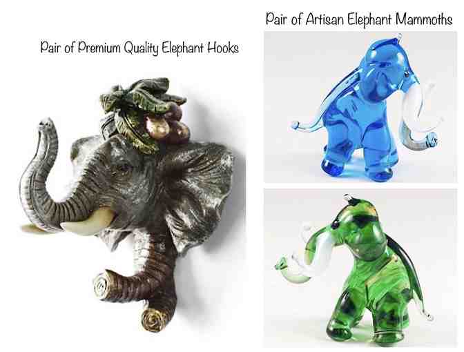 2 Gorgeous Elephant Hooks and 2 Artisan Glass Mammoths