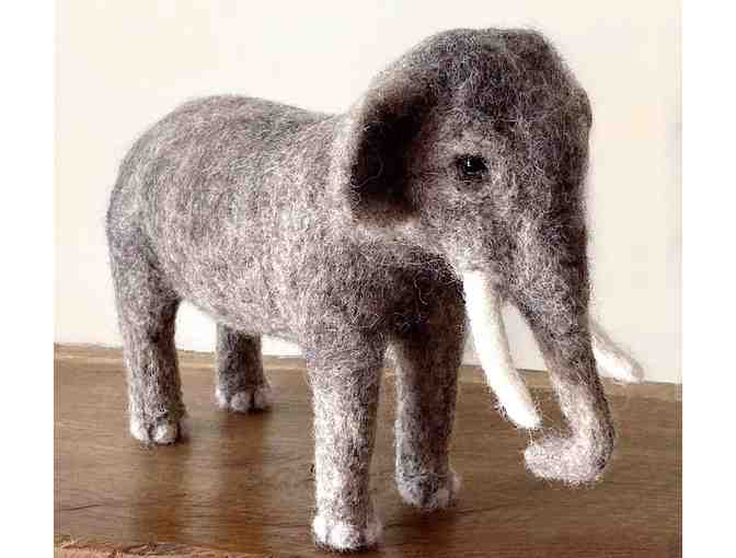 Artisan Crafted LARGE Felted Asian Elephant with Bonus Mouse