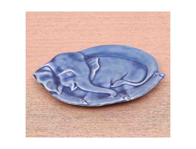 Artisan Made Blue Celadon Elephant Shaped Plate
