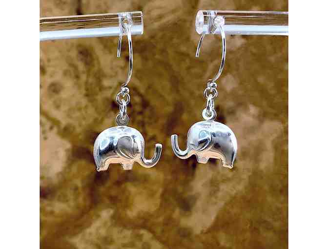 Adorable Sterling Silver TRUNKS UP PUFFY Elephant Earrings