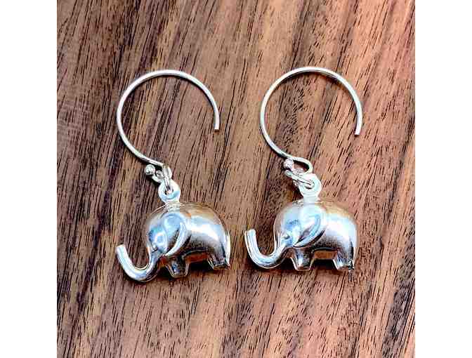 Adorable Sterling Silver TRUNKS UP PUFFY Elephant Earrings