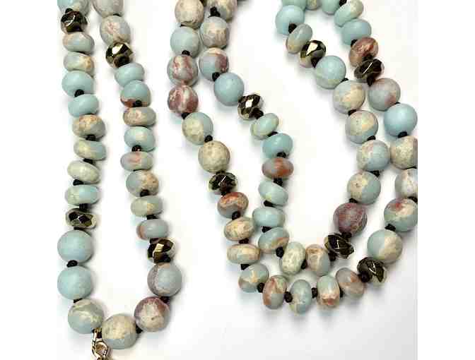 Amazonite and Shoushan Stone Long Necklace