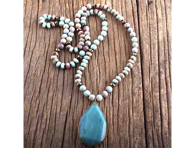 Amazonite and Shoushan Stone Long Necklace