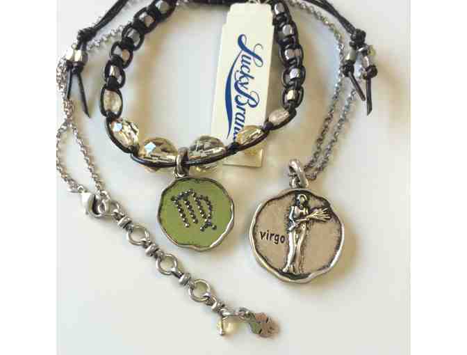Lucky Brand - Silver tone Pendant Necklace VIRGO + Disc Charm Beaded Bracelet