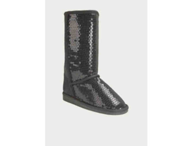 FabKids Black Sequin Fuzzy Boots - Size 4