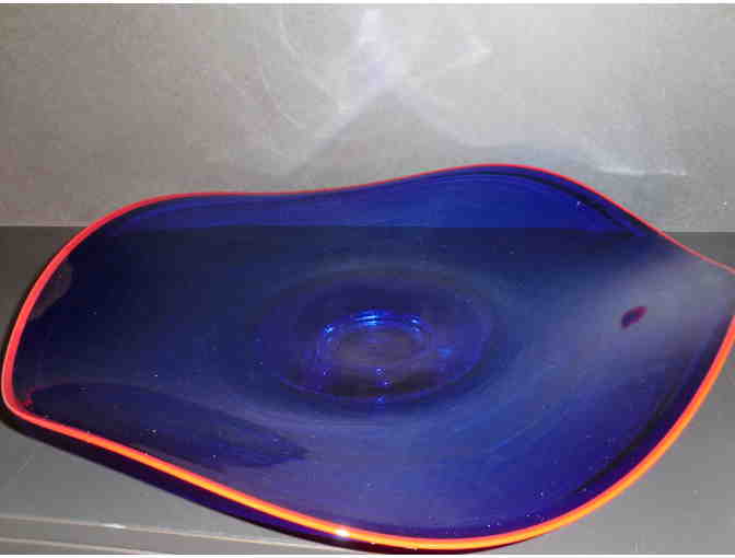Vessel Studio Glass - Handblown Glass Platter (Cobalt with Red Accent)