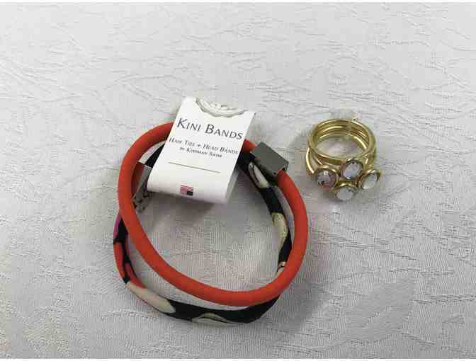 Set of 2 Kini Band Hair Ties and 3 Stackable Rings from Global Village