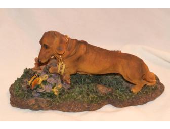 Red Dachshund with Butterfly In Woods Resin Figurine