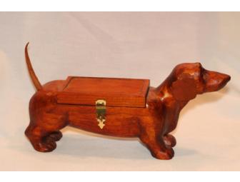 Hand Carved Wooden Dachshund Trinket Box Signed by R. Bohrer