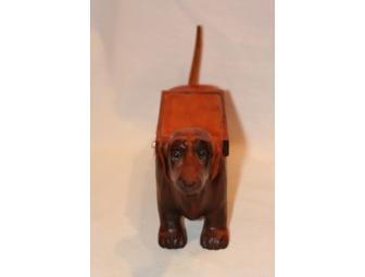 Hand Carved Wooden Dachshund Trinket Box Signed by R. Bohrer