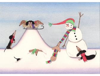 Set of 10 Dachshund Christmas Cards Folk Art