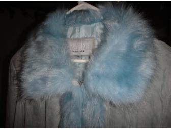 Women's Suede Leather Powder Baby Blue Coat Size XL