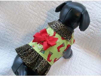 Handmade Christmas Stockings and Leopard Ruffled Harness Vest for Dog / Dachshund