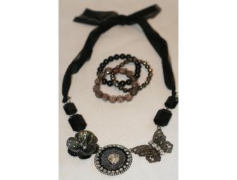 Beautiful Black and Silver Necklace with Three Bracelets