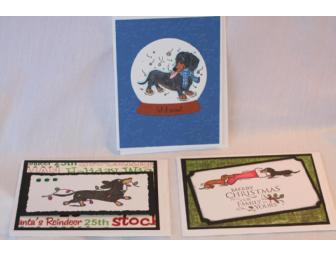 Set of 12 Assorted Handmade Dachshund Christmas Cards Black & Tan