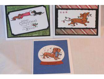 Set of 12 Assorted Handmade Red or Brown Dachshund Christmas Cards