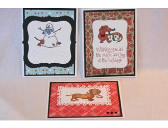 Set of 12 Assorted Handmade Red or Brown Dachshund Christmas Cards