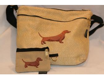 Dixie Bags Brown / Red Dachshund Medium Handbag with Small Change Purse