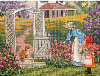 Handmade Mother Gardening Petit Point Needlepoint Framed Art