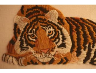 Handmade Tiger Needlepoint Framed Beautiful Art