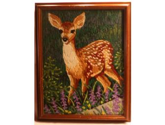 Handmade Fawn Deer Needlepoint Framed Art