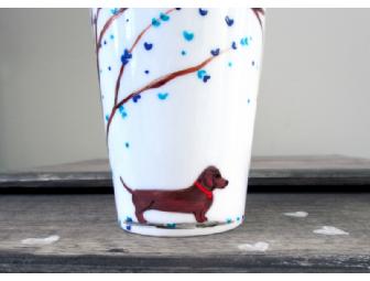 Handpainted Porcelain Travel Mug with Beautiful Dachshund