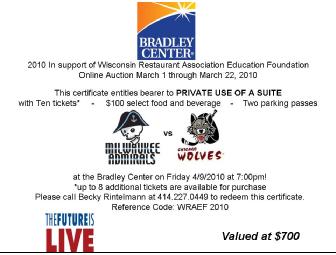 Bradly Center Private Suite with Milwaukee Admirals Game Tickets, Food, Beverage & Parking
