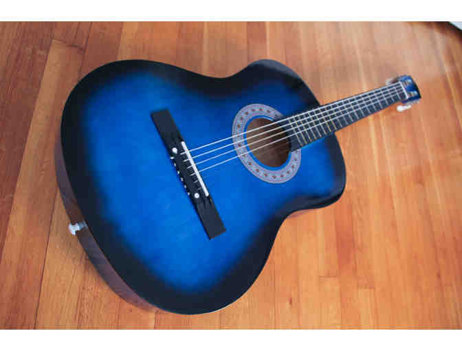 Musical Beginnings Guitar Lesson and Blue Acoustic Guitar with Case and Tuner