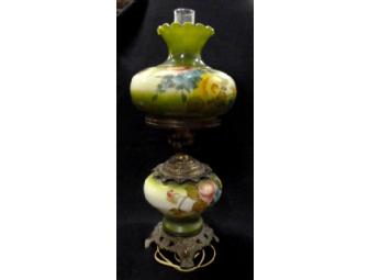 'Gone with the Wind' antique hurricane lamp hand painted