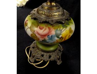 'Gone with the Wind' antique hurricane lamp hand painted