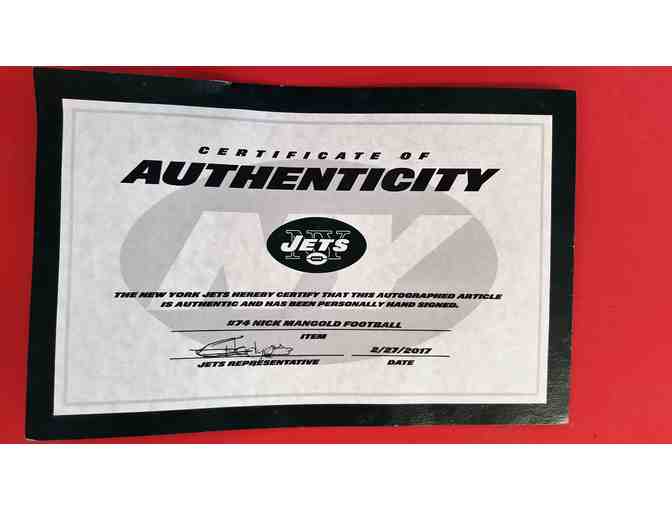 NY Jets Football Autographed by Nick Mangold with Certificate of Authenticity