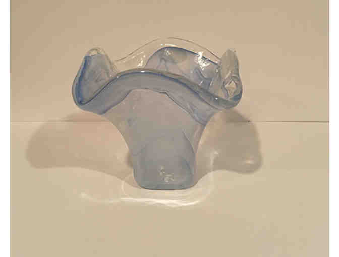 Lavorazione Arte Murano Art Glass Swirl Sea Blue Bowl